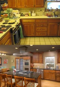 Before and After warm contemporary kitchen remodel in Upper Arlington, Ohio