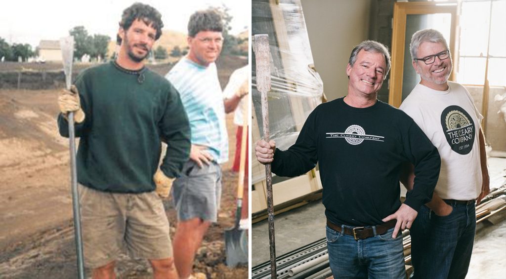 Two photos through the years of George Cleary and Rob Lindeboom