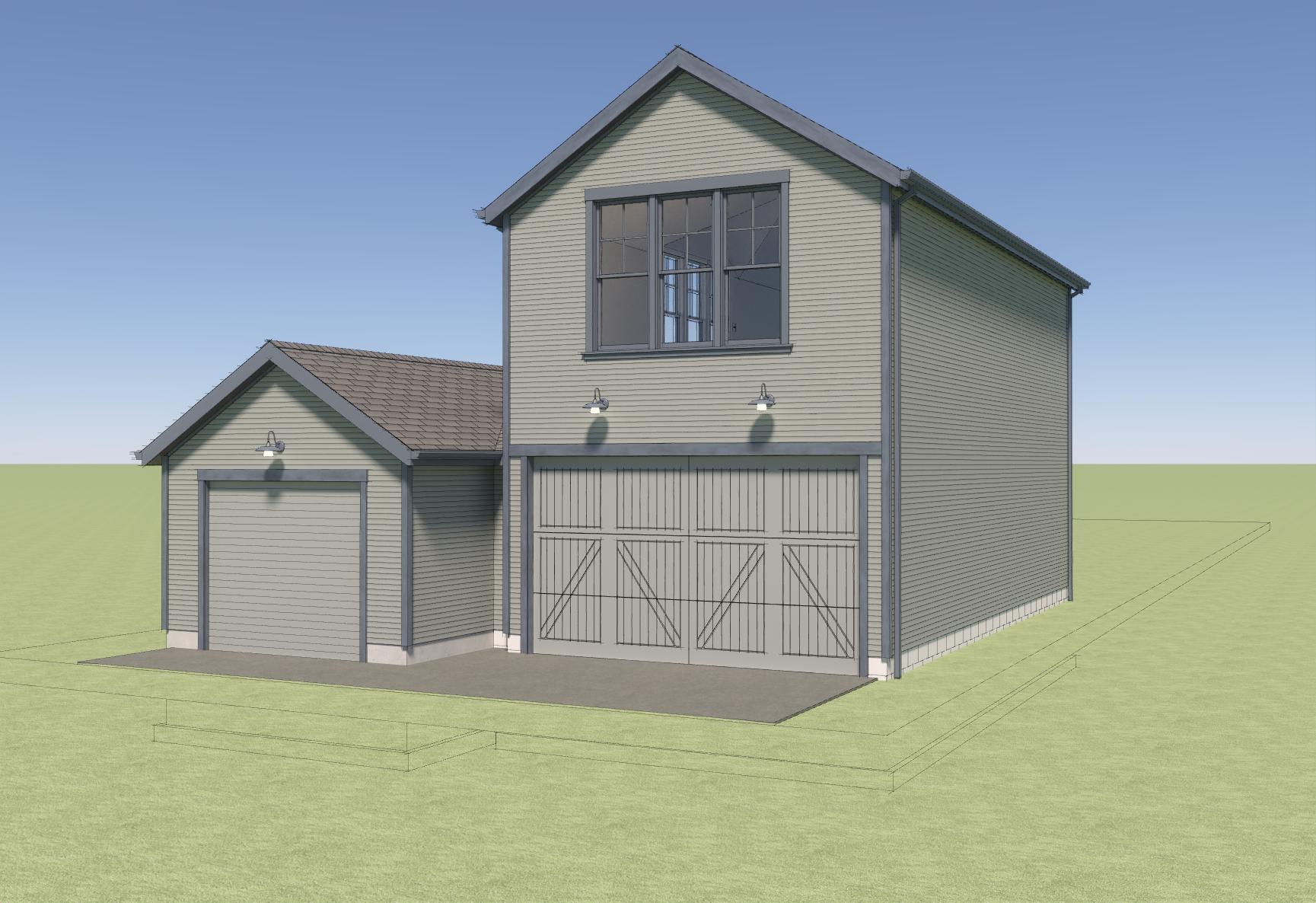 Front anrendering of new garage with second-floor accessory dwelling unit