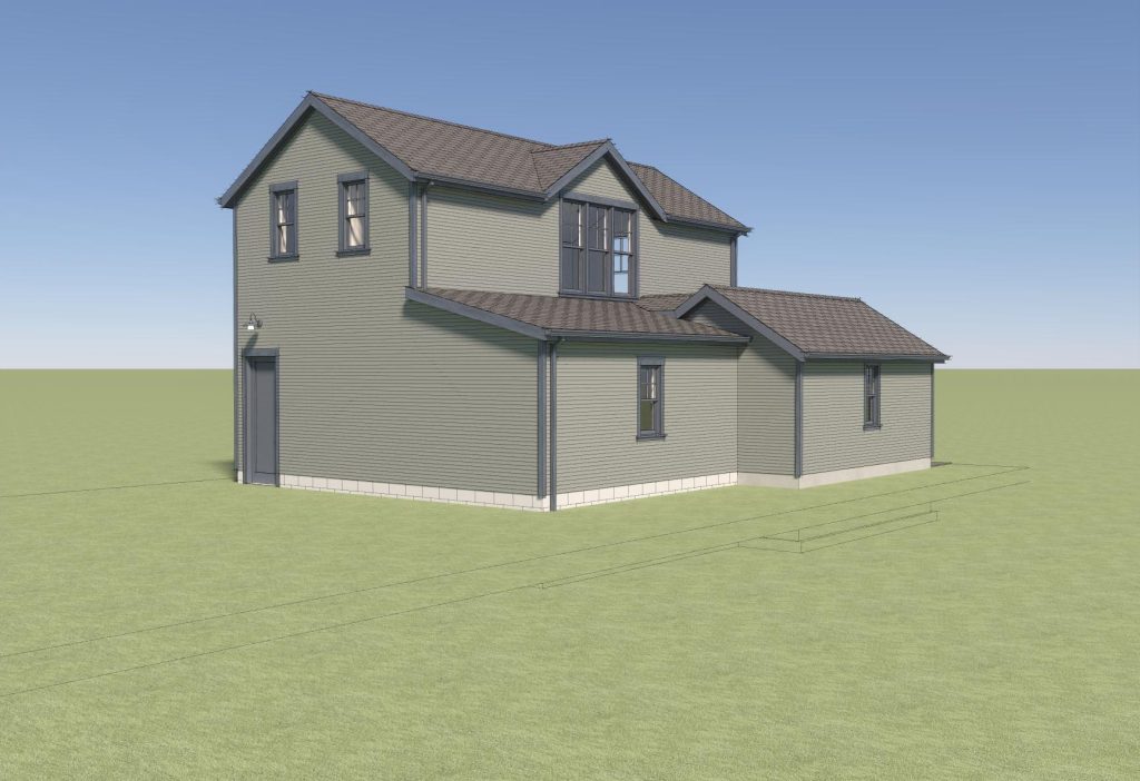 Rear rendering of new garage with second-floor accessory dwelling unit